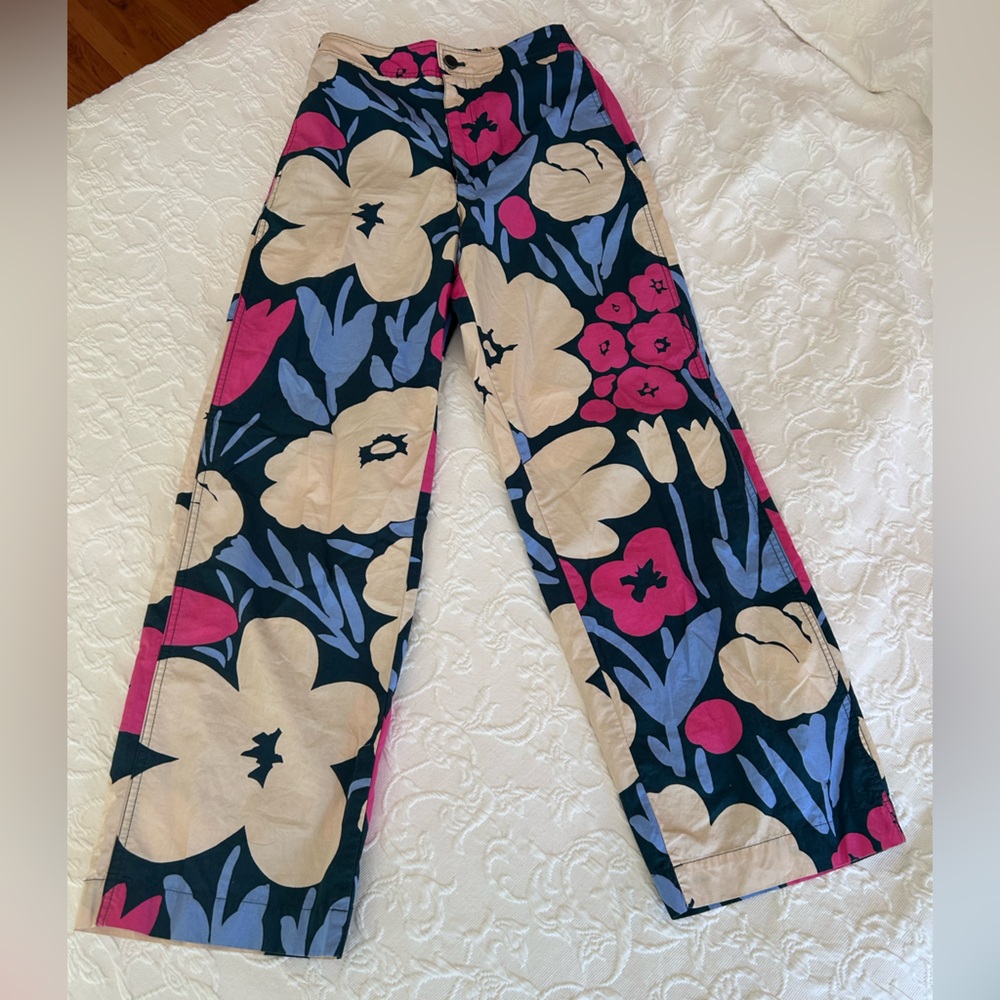 Marimekko Blue Beige Pink Floral Patterned Pants XS - Picture 11 of 11
